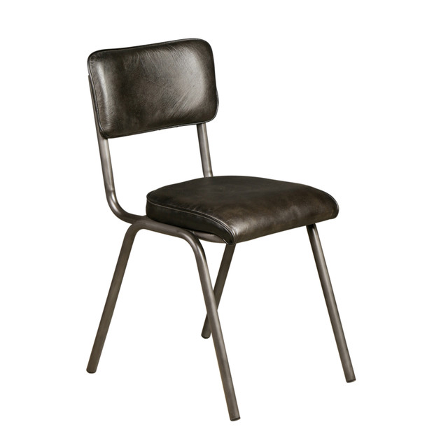 World Interiors - William Dining Chair in Ebony Leather and Iron