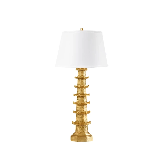 Villa & House - Brighton Lamp with 16" White Linen Shade - Gold Leaf