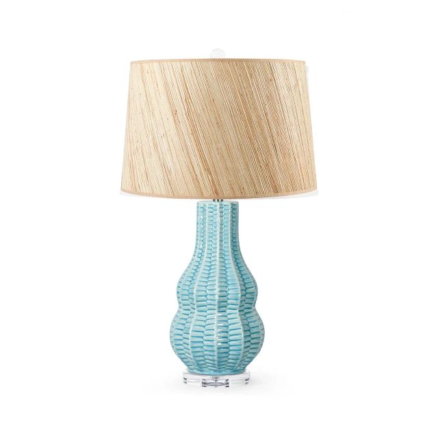 Villa & House - Quinn Lamp with 17" Papyrus Shade - Waterfall Blue