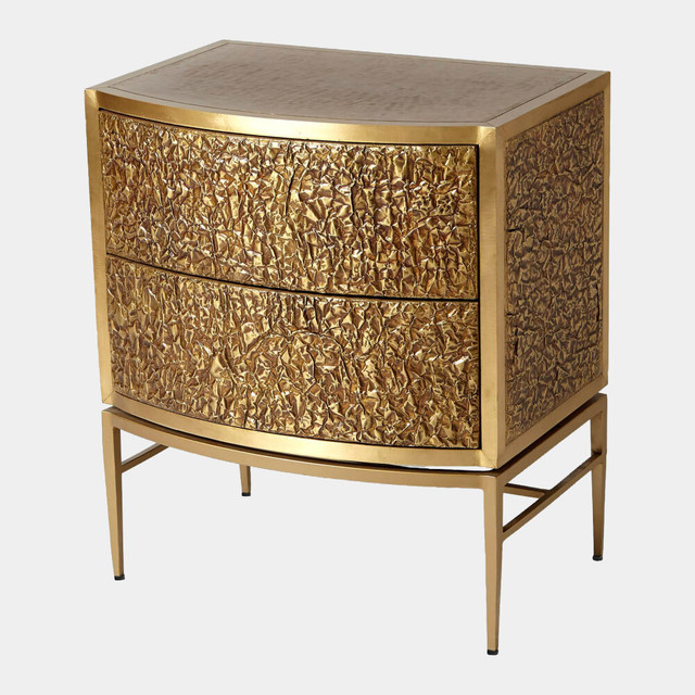 Global Views Crinkle Bedside Chest - Brass/Bronze