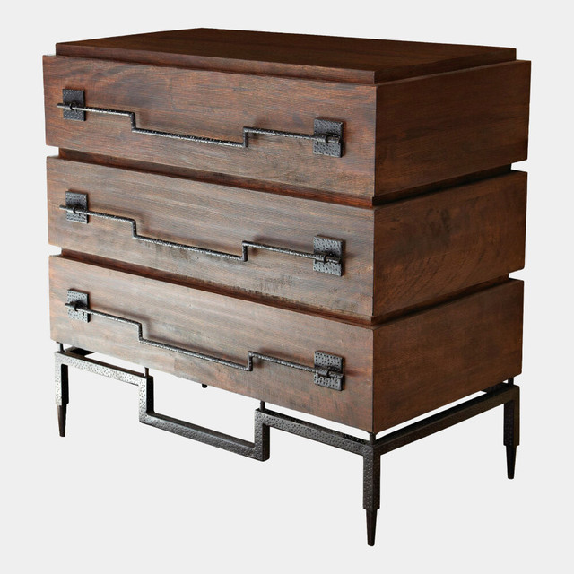 Global Views Scratch Three-Drawer Chest - Hand-Finished Mango Wood & Iron