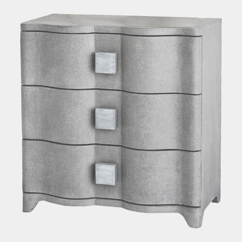 Global Views Toile Linen Bedside Chest - Gray Belgian Linen & Antique Nickel