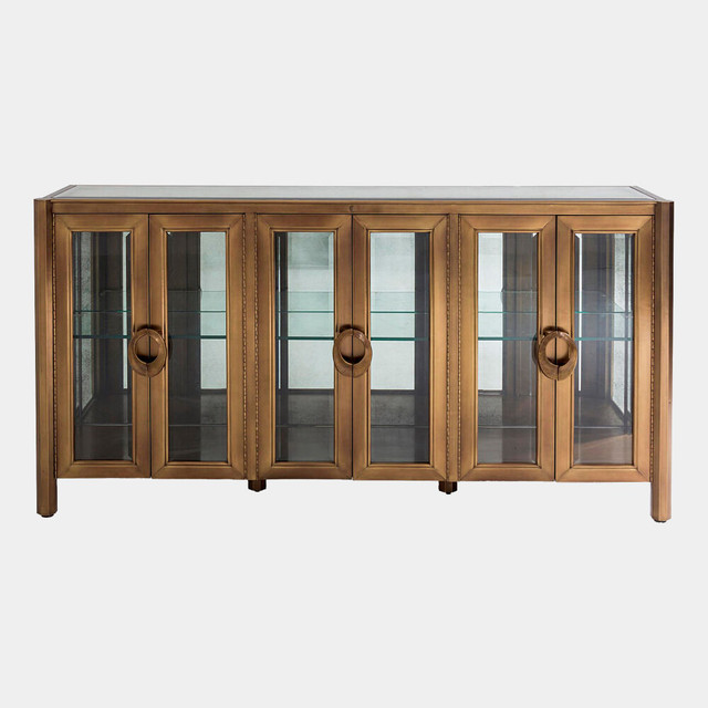 Global Views Apothecary Console Cabinet - Brass & Antiqued Mirror 
