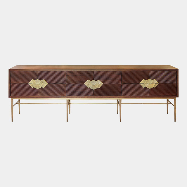 Global Views Galapagos Media Cabinet - Carved Mango Wood & Brass