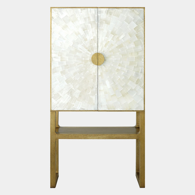 Global Views Gypsum Bar Cabinet - Selenite & Brass