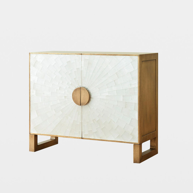 Global Views Gypsum Cabinet - Selenite Sunburst & Brass