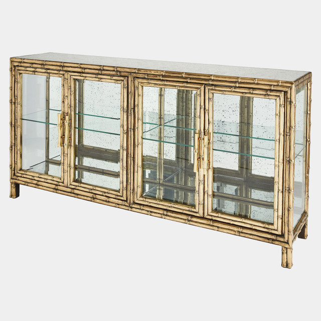 Global Views Mari Bamboo Cabinet - Hand-Carved Brass & Reclaimed Teak
