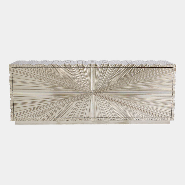Global Views Linenfold Cabinet - Silver Textured Starburst