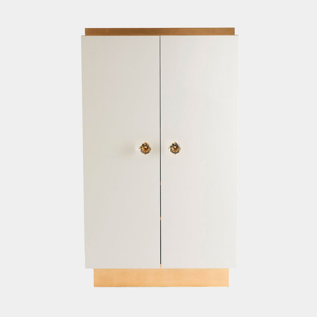 Global Views London Tall Cabinet - White Lacquer & Gold Leaf