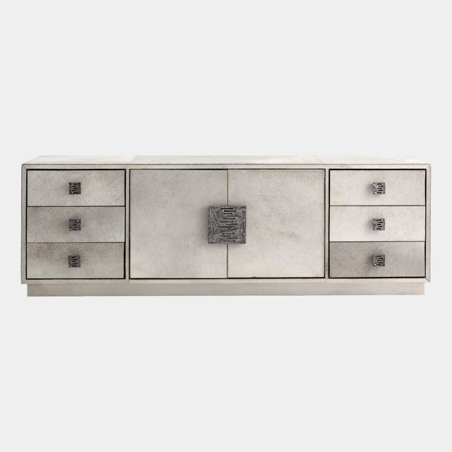 Global Views Metro Long Cabinet - Gray Hair-on-Hide