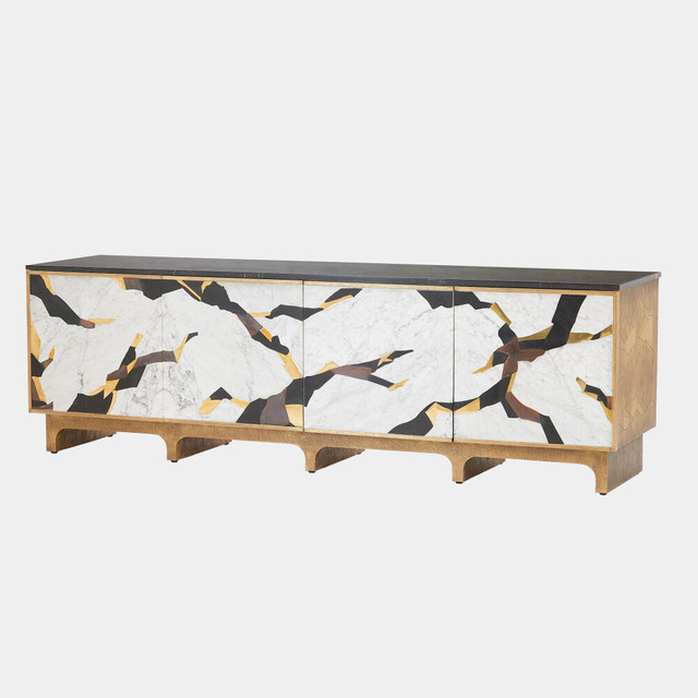 Global Views Sorprendente Inlay Cabinet - Marble & Antique Brass