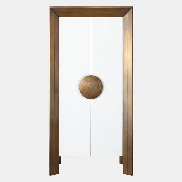 Global Views Yasbeck Framed Tall Cabinet - Brass & White Oak