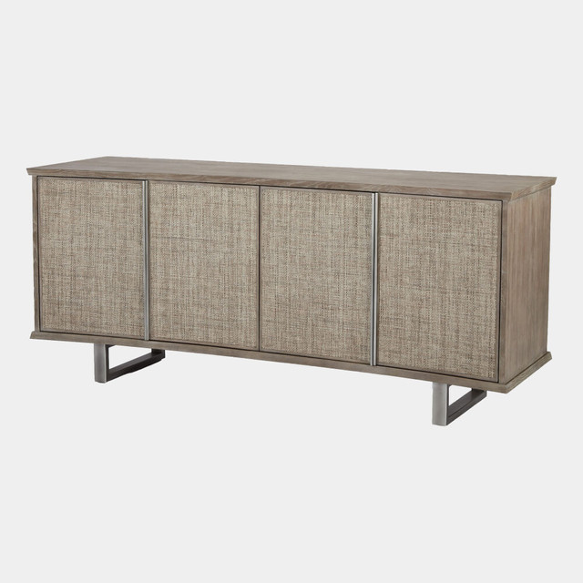 Global Views Delphi Media Cabinet - Soft Gray Cerused Ash & Grass Cloth