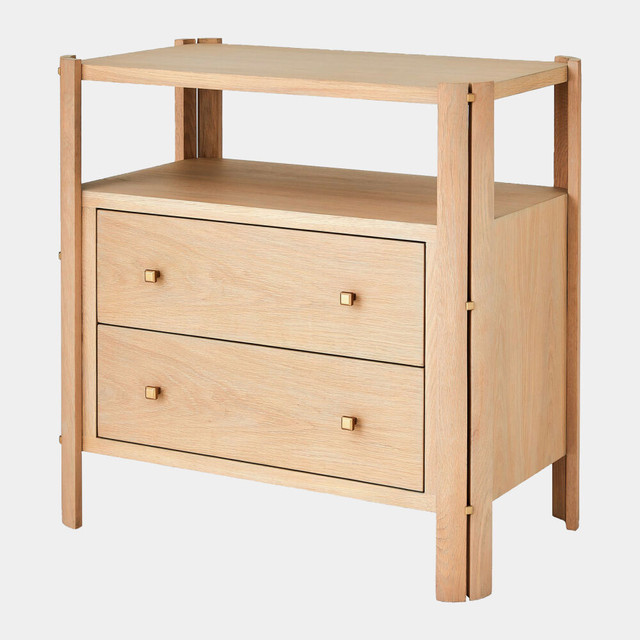 Global Views Paxton Bedside Dresser - Bleached White Oak & Brass