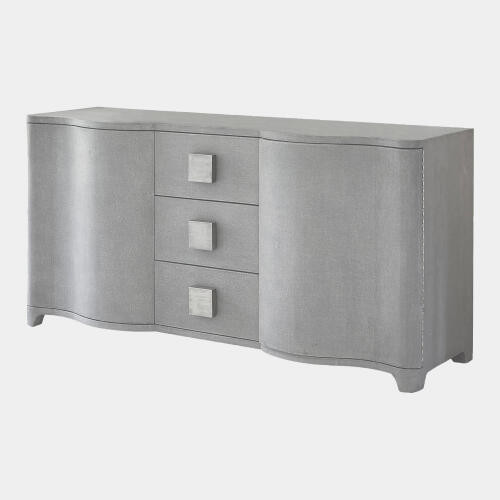 Global Views Toile Linen Credenza - Gray Belgian Linen & Antique Nickel