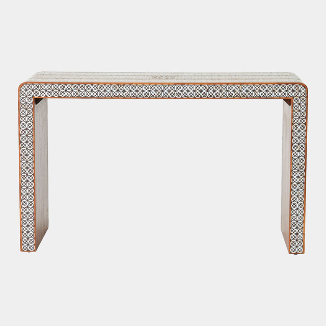 Global Views Aravalli Console Table - Mother-of-Pearl Inlay & Recycled Teak