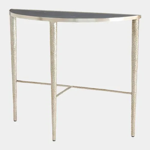Global Views Cecily Hammered Console Table - Antique Nickel & Gray Marble