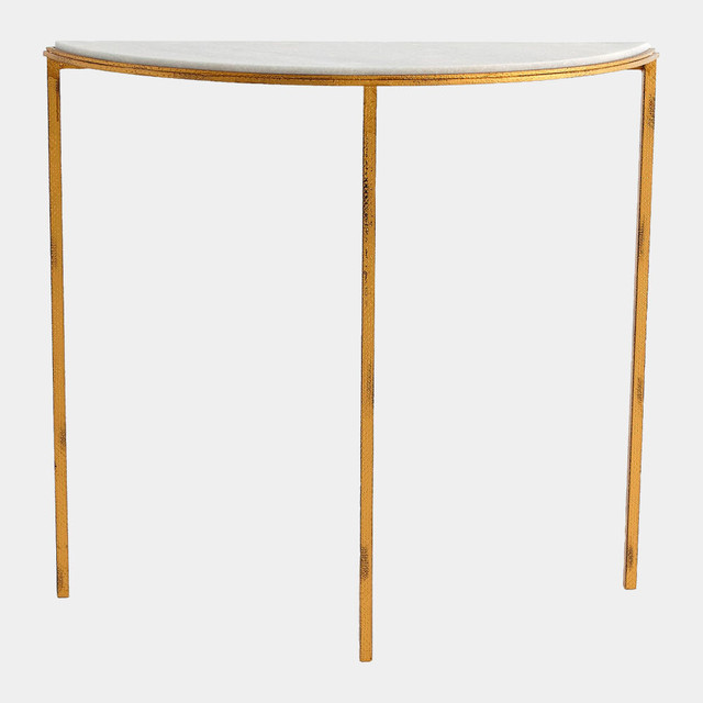 Global Views Cecily Hammered Console Table - Gold & White Marble