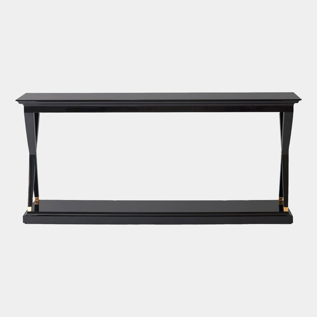 Global Views Chi Console - Black Lacquer & Brass