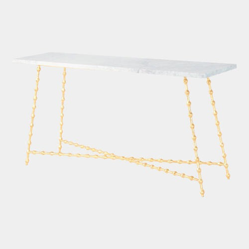 Global Views Elder Console Table - Gold Leaf & Purple Banswara Marble