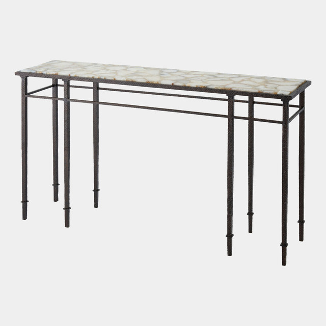 Global Views Grand Hall Console Table - Natural Agate & Hammered Iron
