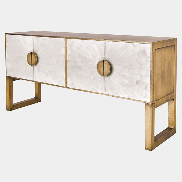 Global Views Gypsum Console Cabinet - Selenite Sunburst & Brass