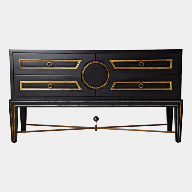 Global Views Heerman Collector's Console Table - Black Lacquered Oak