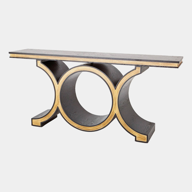 Global Views Link Console Table - Black Lacquer & Gold Leaf