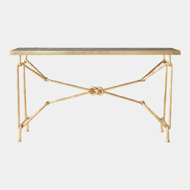 Global Views Love Knot Console Table - Gold Leaf & Black Marble