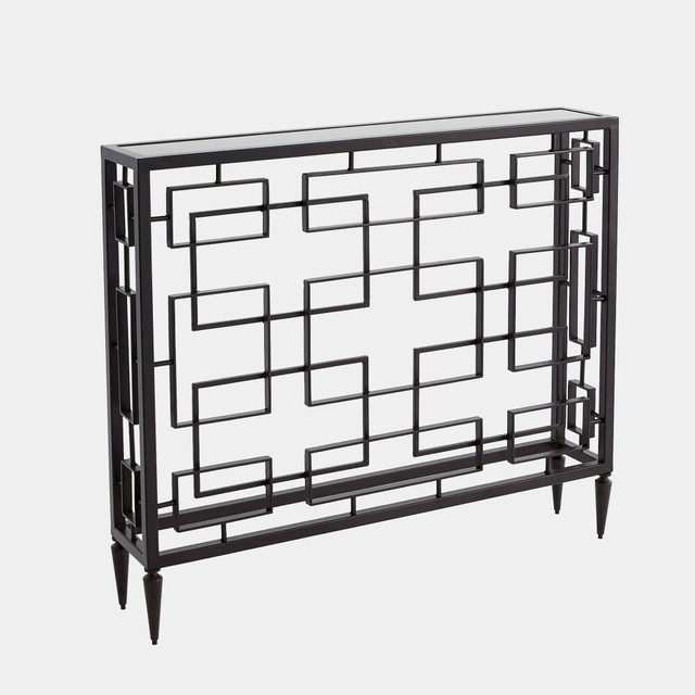 Global Views Open Block Console Table - Black Iron & Granite