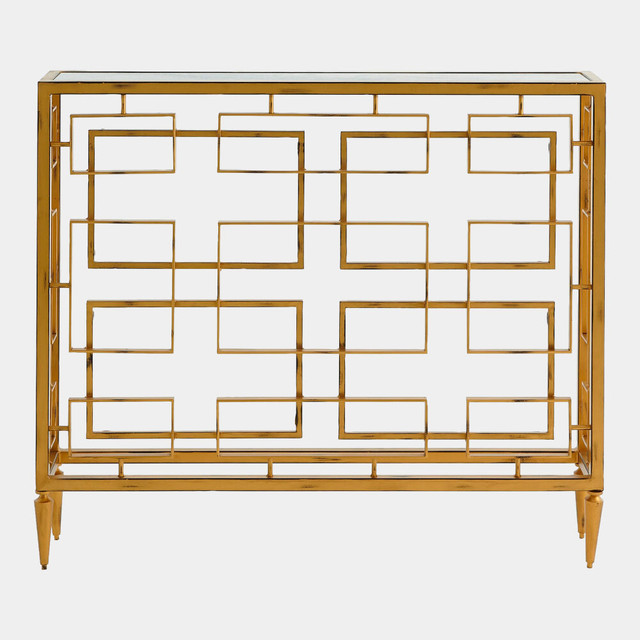 Global Views Open Block Console Table - Gold & White Marble