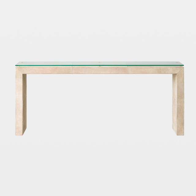 Global Views Posh Console Table - Parchment Suede & Brass