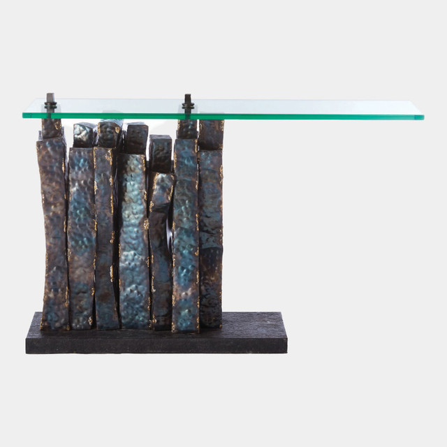 Global Views Queue Console Table - Burnished Iron & Black Granite