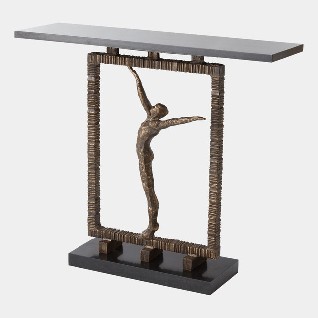 Global Views Reach Out Of The Box Console Table - Sculpted Iron & Black Granite