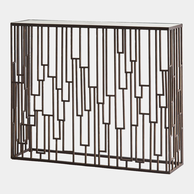 Global Views Shingle Hall Console Table - Bronze & White Marble
