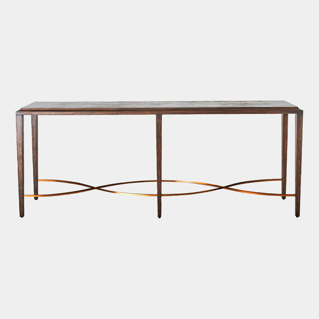 Global Views Topsey Rail Console Table - Okoume & Brass
