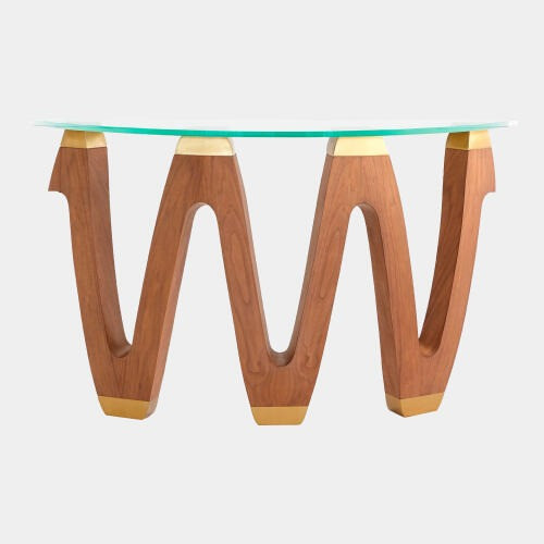 Global Views Wave Console Table - Walnut, Brass & Glass