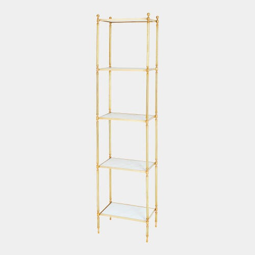 Global Views Acorn Etagere - Brass & White Marble