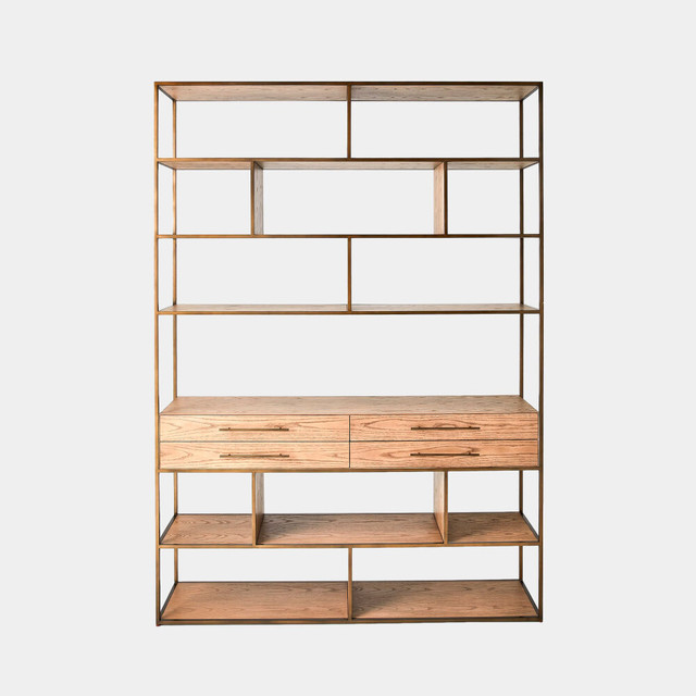 Global Views Mack Etagere - Oak & Antique Brass