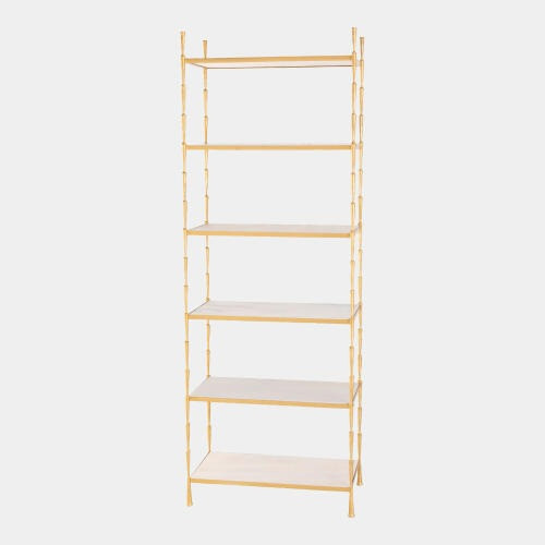 Global Views Spike Etagere - Antique Brass & White Marble