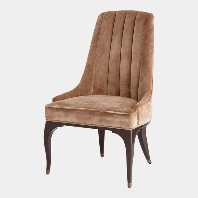 Global Views Douglas Channel Tufted Dining Chair - Muslin & Walnut