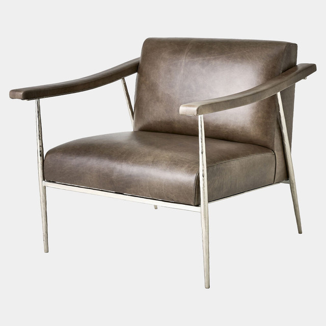 Global Views L. Brooks Leather Chair - Nickel & Gray Leather