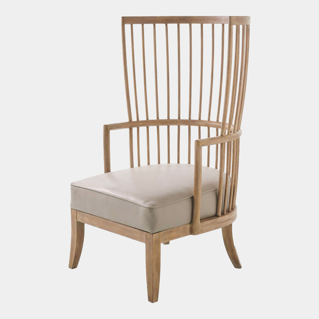 Global Views Spindle Wing Chair - Gray Leather