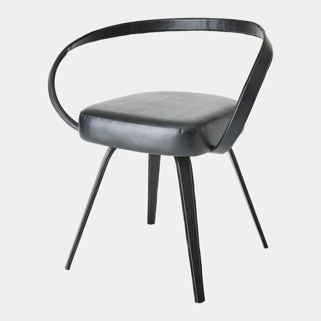 Global Views Pelle Curved Chair - Black Leather