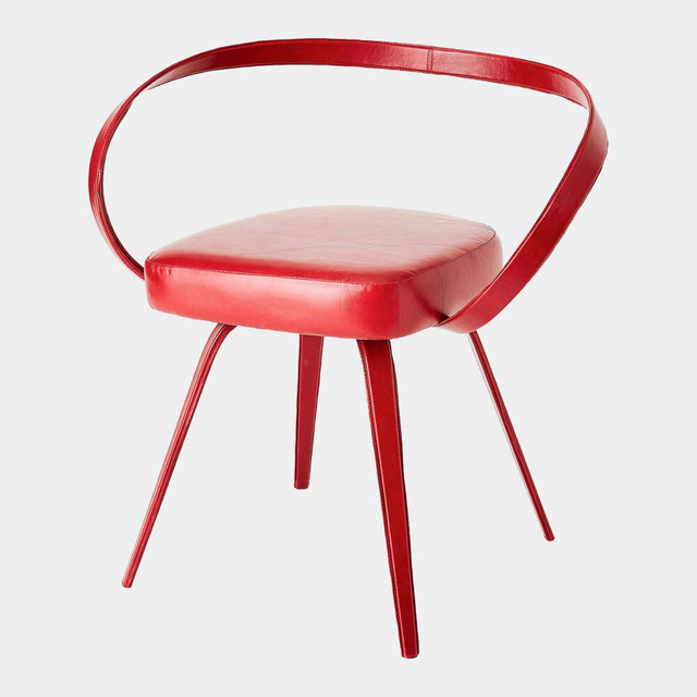 Global Views Pelle Curved Chair - Deep Red Leather