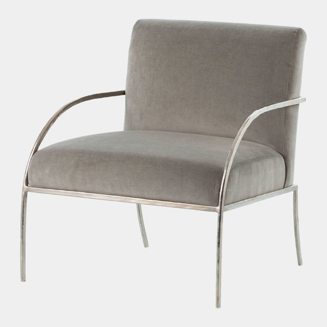 Global Views Swoop Chair - Gray Velvet - Nickel