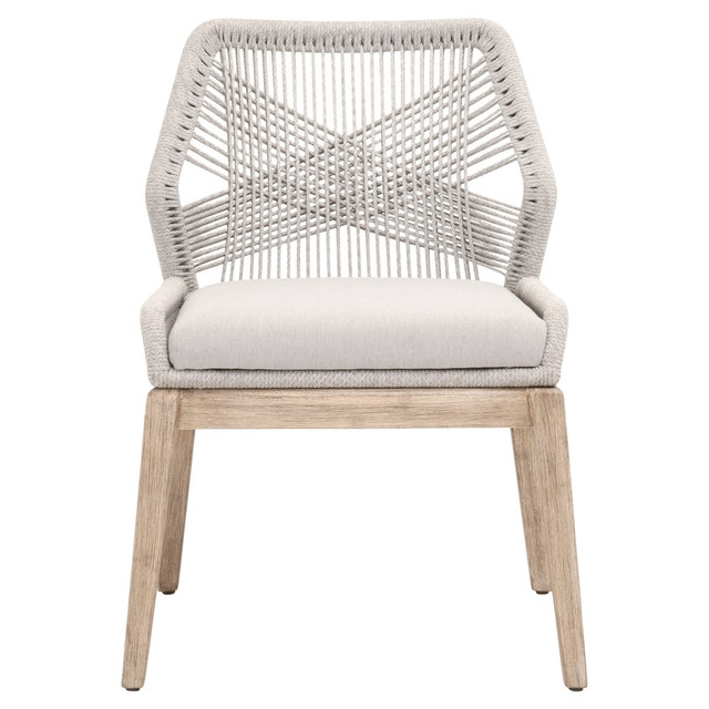 Essentials For Living - Loom Dining Chair in Taupe & White Flat Rope, Performance Pumice, Natural Gray Mahogany (Set of 2)