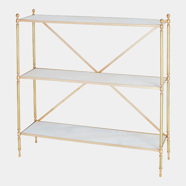 Global Views Acorn Open Shelf - Brass & White Marble