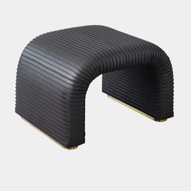 Global Views Cade Stool - Graphite Leather
