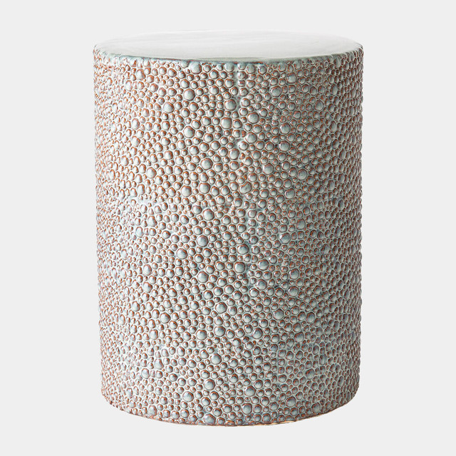 Global Views Calcasieu Stone Stool - Shiny Gray & White
